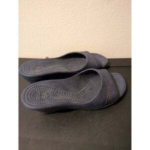 Crocs Mules Women Size 11 Navy Blue Wedge Sandals Peep Toe Slide Shoes Summer